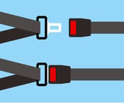 Graphic of buckled and unbuckled seat belts